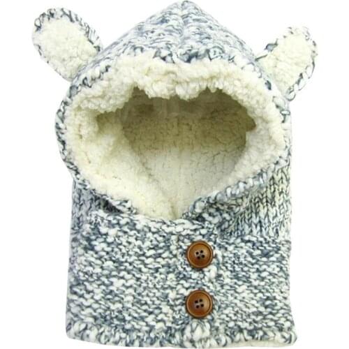 Warm Cashmere Baby Hats with Hooded Scarf Knitted Childrens Cap Boys Girls Velvent Winter Hats Kids Child Cap with Scarf Collar