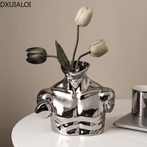 Creative Body Art Ceramic Plating Silver Vase Housewarming Gift Home Living Room Desktop Flower Arrangement Vase Decoration