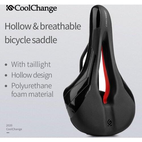 CoolChange MTB Bicycle Saddle Taillight Cushion PVC Leather Waterproof Bike Saddle Rail Hollow Soft Bicycle Part Front Seat