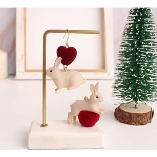 Inregular Vintage Original Alices Rabbit Peach Love Rabbit Earrings Red Yellow Cute Ear Drop Dangle Geometric Jewelry