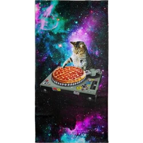 Funny room DJ Cat Pizza Microfoam Beach towel News Galaxy Space Kitchen Shower Bath towels Cats Pet birthday present