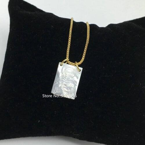 Religion Jewelry Natural Mother Of Pearl Shell Jesus Rectangle Shell Pendants Box Chain Necklace Jesus Shell Necklace wholesale