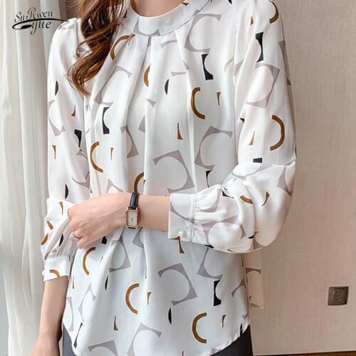 Round neck shirt women Real shot foreign chiffon shirt womens autumn new long-sleeved bottoming shirt small shirt Korean 16114