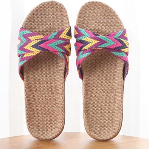 Womens Silent Linen Slippers Indoor Open Toe Home Flax Slippers Outdoor Beach Flip Flops Silent Girls Flat Sandals House Shoes