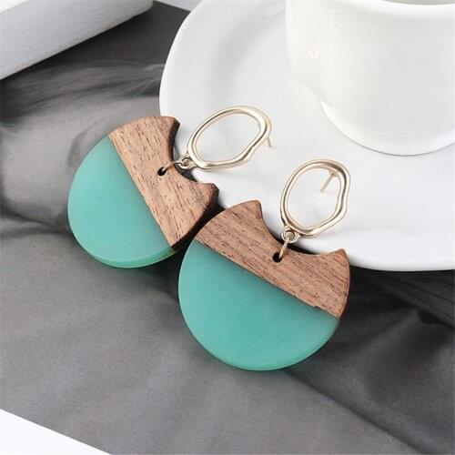 8EASONS Fashion Bohemia Drop Earring Gold Cyan Rhombus Geometric Ear Post Earrings For Women Party Jewelry 49mm x 27mm, 1 Pair
