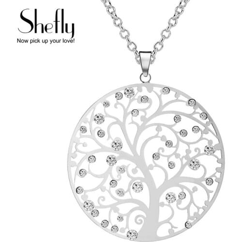 Hot Fashion Tree Of Life Pendant Necklace For Women Wedding Jewelry Silver Color Crystal Long Chain Necklaces&Pendants Dropship