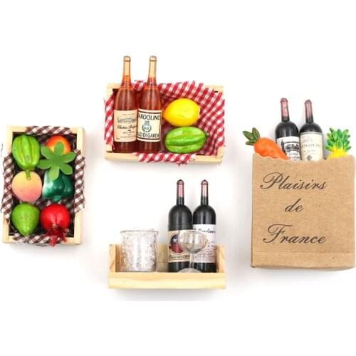 1:12 Mini Wine Bottles Fruit Box Candy Food Toy Match Collectible Gift Miniature Doll House Accessories