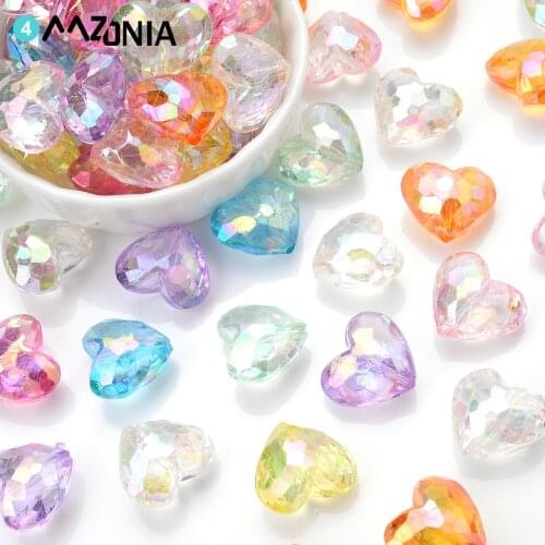20pcs/lot 11x19mm Colorful Acrylic Beads Plating AB Transparent Heart Spacer Beads For Jewelry Making Diy Bracelet Necklace