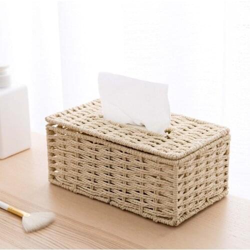 2020New Rattan Tissue Box Vintage Napkin Holder Case Tissue Paper Holder Storage Container Cover Living Room Desk Decoration