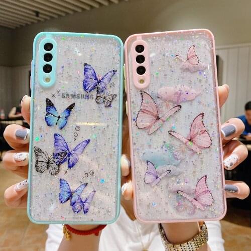Butterfly flash Case Epoxy Star fashion Case For Samsung galaxy s20 s21 plus ultar A50 A31 A51 A71 A32 A52 A72 A42 5G Soft Cover