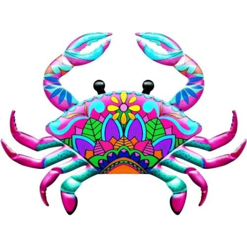 066E Large Metal Crab Wall Art Decoration Colorful Wrought Iron Sea Life Sculpture Statues Garden Patio Hanging Ornament