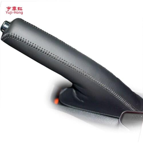 Yuji-Hong Car Handbrake Covers Case for Nissan X-trail Rouge 2008-2012 Genuine Leather Handbrake Cover Grips Black/Red thread