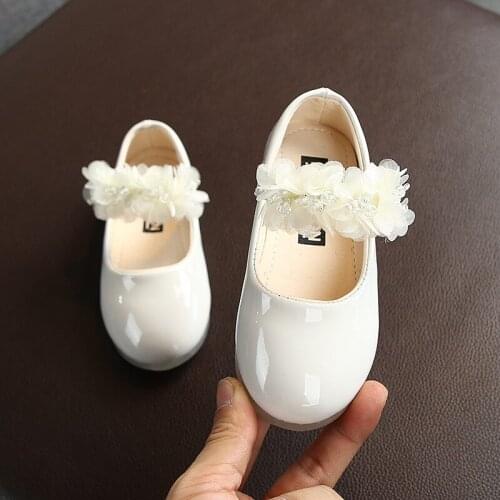 Flower Childrens Crystal Leather Shoes For Kids Big Girls Korean Style Lace Rhinestone White Pink Princess Dance Shoes New 2021