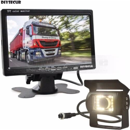DIYSECUR DC 12V-24V 4-PIN 7inch TFT LCD Rear View Car Monitor + LED Night Vision CCD Rear View Camera for Bus Houseboat Truck