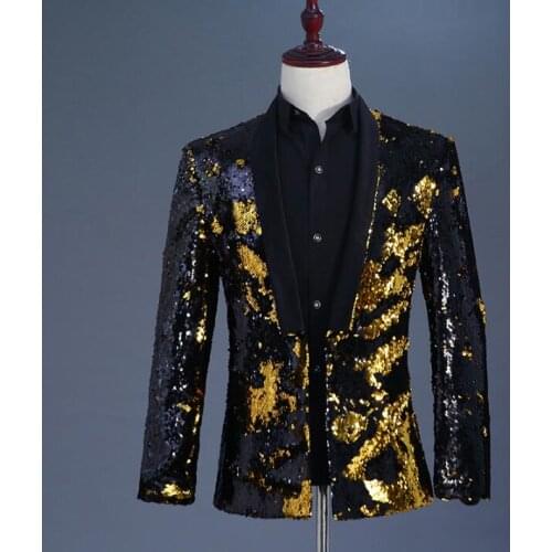 Two-tone Flip Sequin clothes men suits designs stage costumes for singers jacket men sequins blazer dance star style dress coats