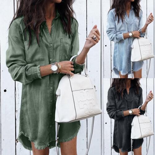 Denim Jeans Women Casual Full Sleeve Button Blouse Ladies Autumn Loose Long Shirts Feminino Cowboy