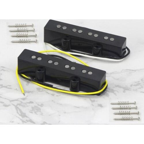 FLEOR Set of Neck & Bridge Open Alnico 5 Bass Pickups Black for JB Bass 4 Strings