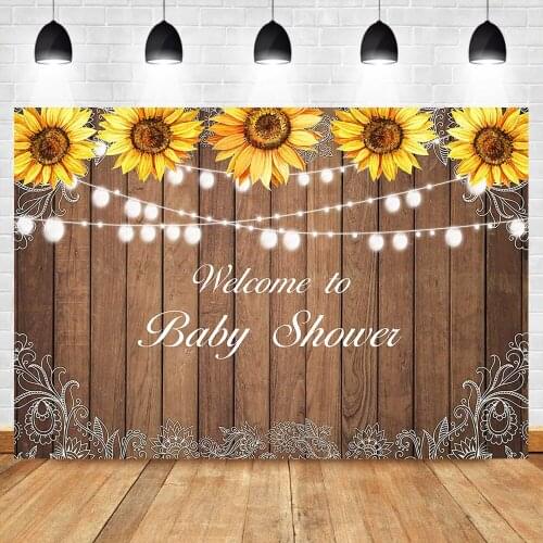 Sunflower Wood Board Backdrop Welcome To Baby Shower Photography Background Newborn Cake Dessert Table Decorations Props