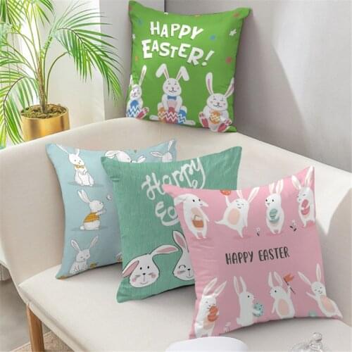 Fuwatacchi Happy Easter Decorative Cushion Cover Rabbit Eggs Print Pillowcase Bunny Easter Party Decoration Supplies Favor Gift