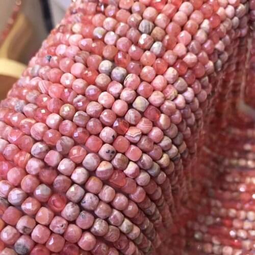 Faceted square pink Rhodochrosite 4-4.5mm for DIY jewelry making loose beads FPPJ wholesalenature gem stone