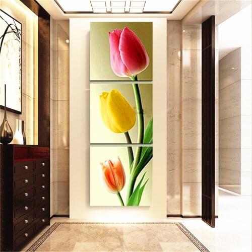 HUACAN 3pc/set 5d Diamond Painting Flower Tulip Full Square Diamond Embroidery Sale Pictures Of Rhinestone Mosaic Triptych