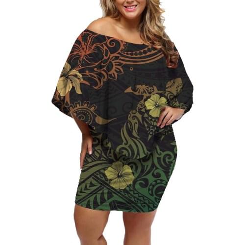 Hycool New Fiji Sea Turtle Design Fashion Summer Plus Size Women Clothing Wholesale Sexy Short Ruffle Dresses For Fat Women 2021