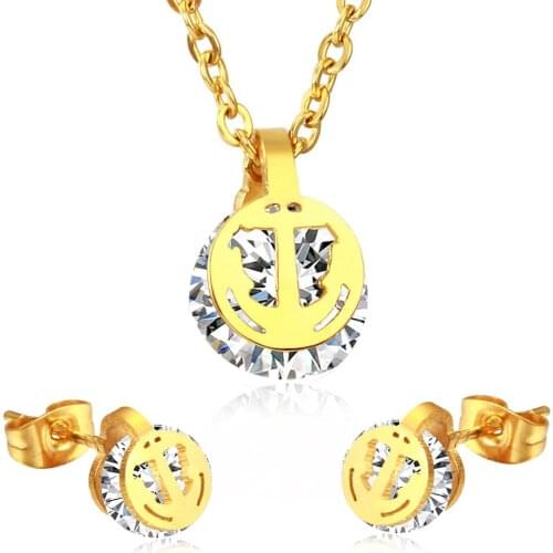 Cardy Koala womens stainless steel Anchor jewelry sets, Zirconia necklace and earring Set for women free chain