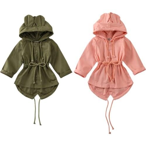 2020 Fashion Autumn Winter Infant Boys Girls Baby Trench Coat Solid Single Breasted Ears Hooded Tops 2 Colors