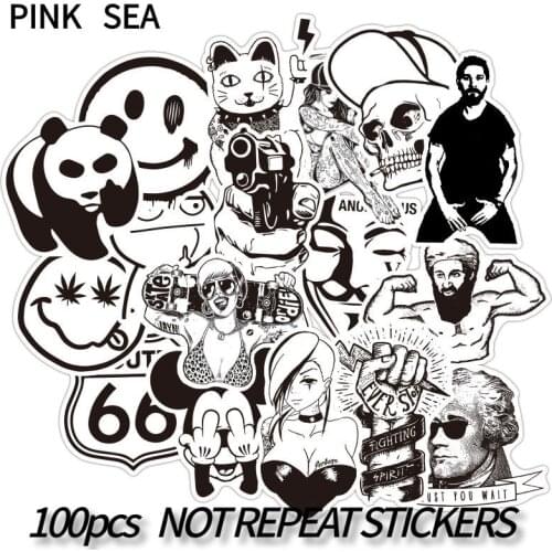 10/30/50/100Pcs/Set Black And White Terror Applique Waterproof Stickers For Motorcycle Diy Toy Snowboard Luggage Skateboard