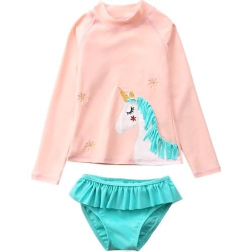 New 2020 Girls Ins Unicorn Swimwear 2~10Y Baby Girls Rash Guards Long sleeves Swimming suit for Kid Girl Surfing suit-SW443