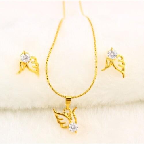 New Arrival Angel Wing Crystal Charm Necklace Earring Pendant Party Gift Cute Jewelry Set