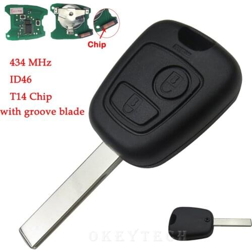 Remote Car Key For Peugeot 307 407 With 434 MHz T14 ID46 Chip 2 Button Transponder Key Shell Uncut Groove Blade With PCB Battery