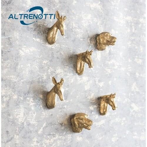 Nordic Furniture Cabinet Handle Vintage Brass Gold Single Hole Deer Horse Dog Cupboard Kitchen Door Pull Drawer Wardrobe Knob