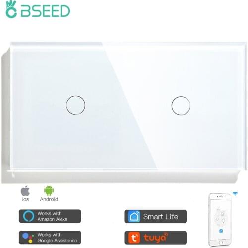 Bseed 2 Gang Wifi Touch Switch EU Standard Touch Smart Switch Black White Gold With Glass 157mm Panel Home Improvement Work Tuya