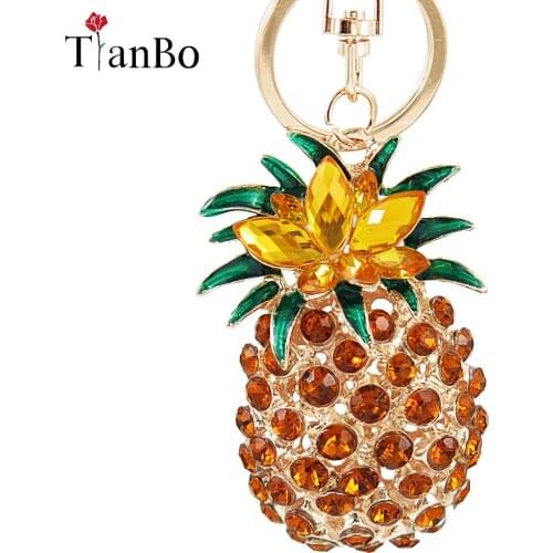 TianBo Fashion Crystal Fruit Big Pineapple Keychains for Women Bag Pendant Car Key Chain Ring Holder Jewelry llaveros
