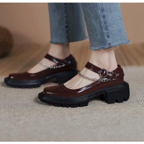 Spring/Autumn Womens Shoes Patent Leather Chunky Heels Pumps Concise Metal Decoration Night Club Office Lady Platform Shoes