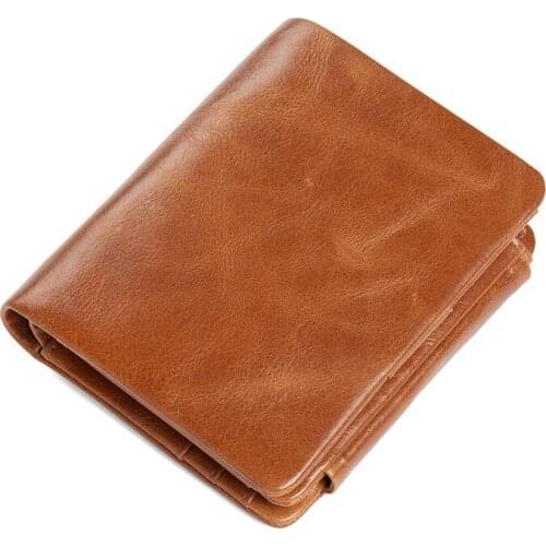 Vintage oil wax leather wallet, coin purse, anti-theft brush, multi-function large-capacity double zipper coin purse, wallet