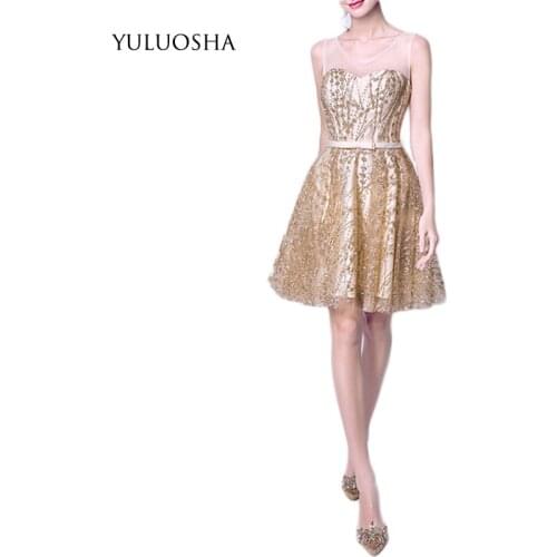 YULUOSHA 2020 New Sexy Bridesmaid Dress A-Line O-Neck Sleeveless Knee-Length Sequin Wedding Party Formal Gown Vestidos De Festa