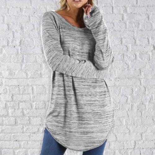 Women Autumn Casual Solid Color Long Sleeve T-shirt O-Neck Loose Irregular Hem Ladies Pullover Sweatshirt Tops