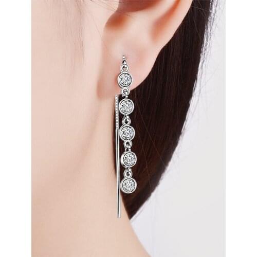 Womens Newest Fresh Long Drop Earrings Five-Section Round Zircon Connected Chain Earring Line Charming Dangle Piercing Earrings