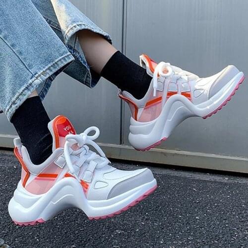 2021 Women Chunky Casual Shoes New Style Vulcanize Shoes Fashion Female Trainers Thick Bottom Sneakers Shoes Woman Daddy Shoes