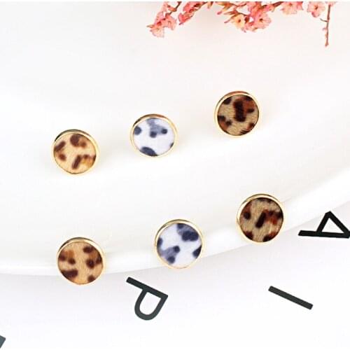 3 Colors Korean Geometric Round Square Stud Earrings For Women Jewelry Leopard Print Plush Metal Female Statement Earrings