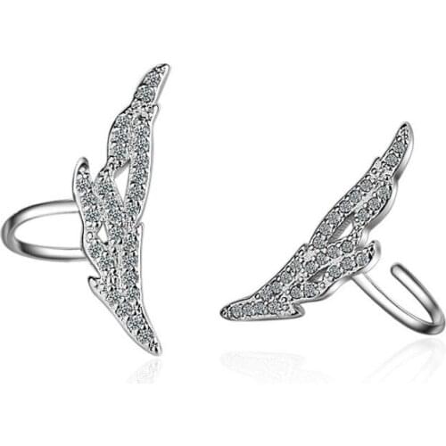 KOFSAC New Elegant Feather Wings 925 Silver Ear Cuff Earrings For Women Charm CZ Non Piercing Cartilage Ear Clip Jewelry Gifts