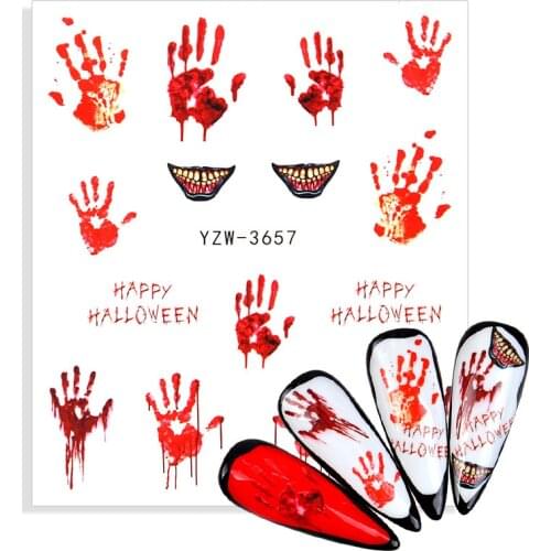 1 Sheet Halloween Nail Stickers Skull Bone Water Transfer Slider Decal Clown Black Nail Art Decoration Manicure Tattoo Tips