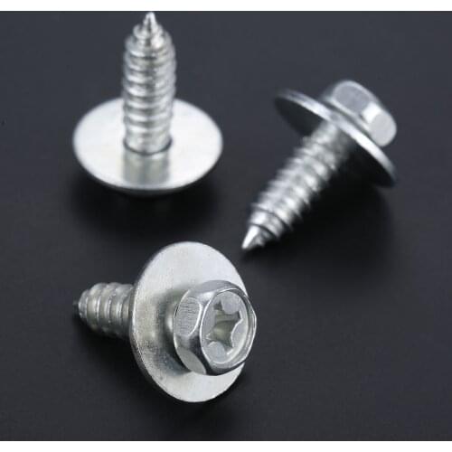 20Pcs Rivet Body Screw Interior Trim Panel Hex Bolts Car Fender Fastener Rivets Galvanized Silver Metal 9.7mm