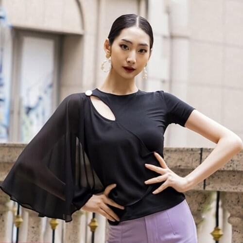 2021 Ballroom Dance Performance Tops Women Latin Dance Wear Summer Rumba Salsa Dancing Shirt Lady Black Practice Clothes BL6369
