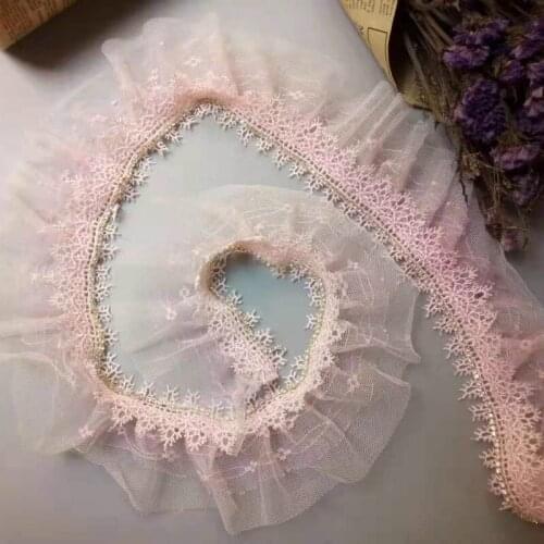 3 yards Pink 2-layer 75mm Pleated Organza Lace Ribbon Gathered Mesh Fabric Handmade DIY Wedding Dress Lace Trim Sewing Craft