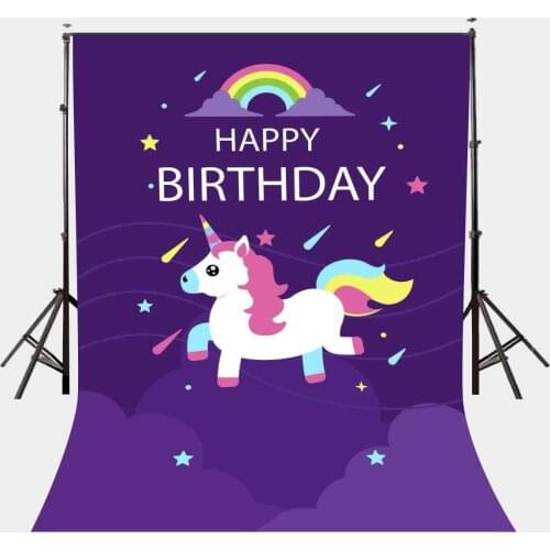 5x7ft Ultra Violet Unicorn Backdrop Cartoon Unicorn Colorful Rainbow Photography Background Birthday Party Photo Props