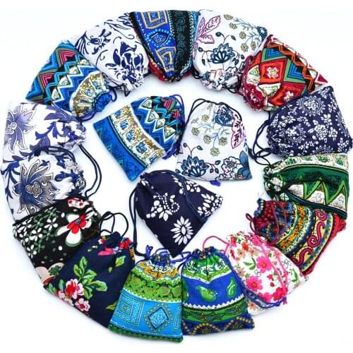 9x12cm(3.5"x4.7") Ethnic Cotton Gift Bags For Candy Coffee Bean Jewelry Packaging Pouch Chinese style qinghuaci Bags 20 pcs