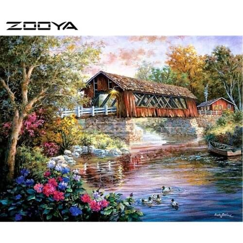 ZOOYA Diamond Embroidery Forest Bridge House Tree Diamond Painting Cross Stitch Full Square Rhinestone Mosaic Decoration BK285